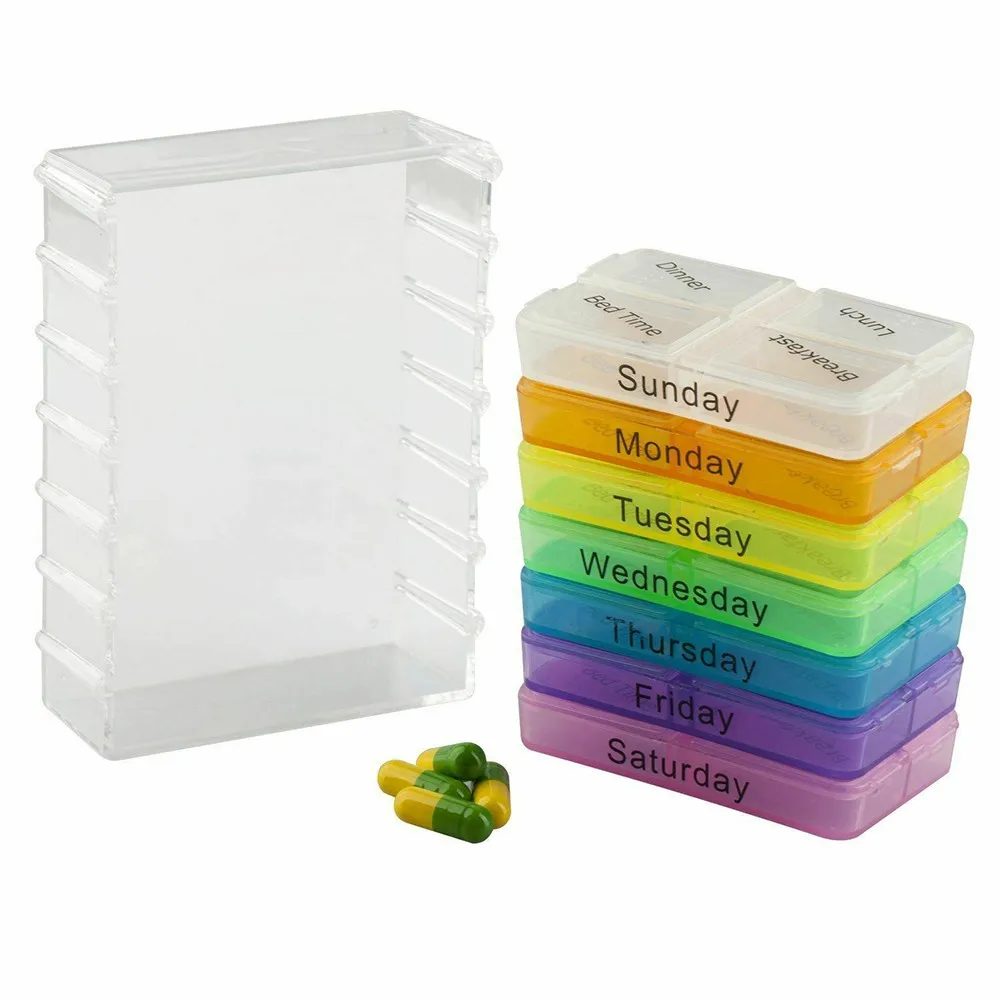 

Weekly Pill Case 7 Days Medicine Box Tablet Dispenser Organizer Pill Box Splitters Plastic Storage Box With Clip Lids