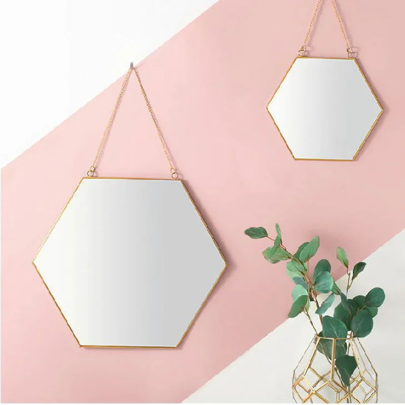 

Nordic Light Luxury Minimalist Geometric Shape Gold Brass Hexagonal Mirror Bathroom Mirror Hallway Mirror Cosmetic Mirror