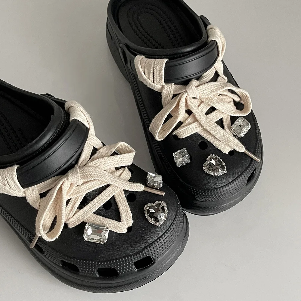 Women Summer Slippers DIY Lace-up Clogs For Female Thick Sole Ladies Fashion Slides Girls Beach Shoes Street Wedges Sandals