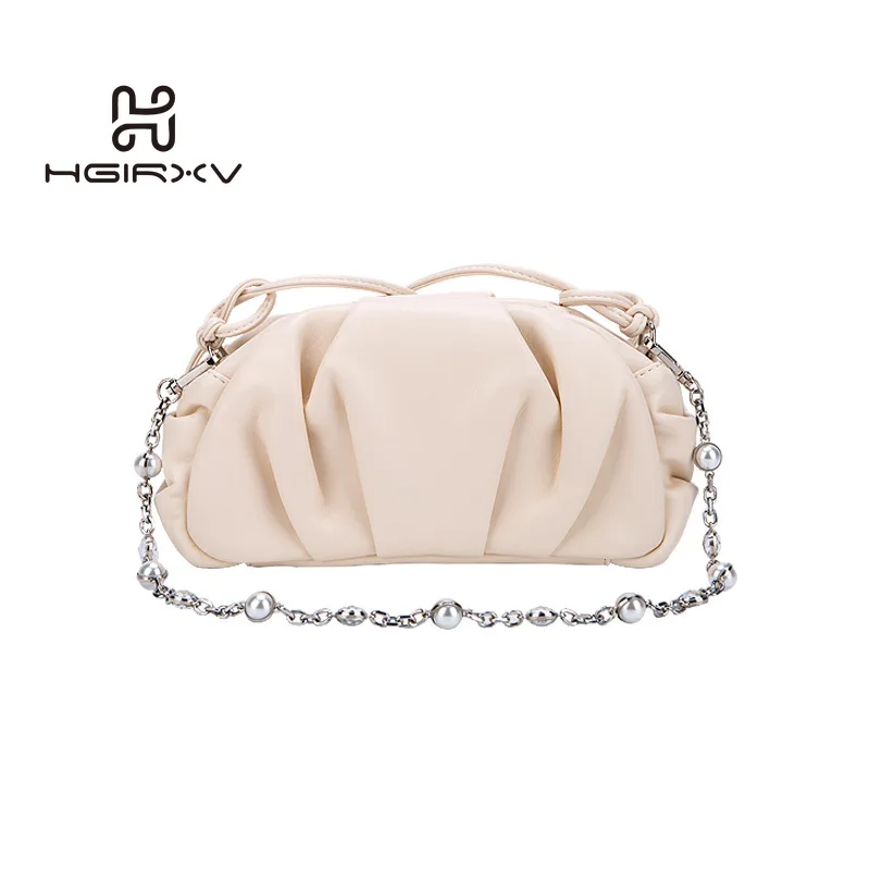 

Pleated Shoulder Handbags Women's Luxury Soft Leather Crossbody Bag Metal Chain Messenger Bag Female All Match Casual Tote Bags