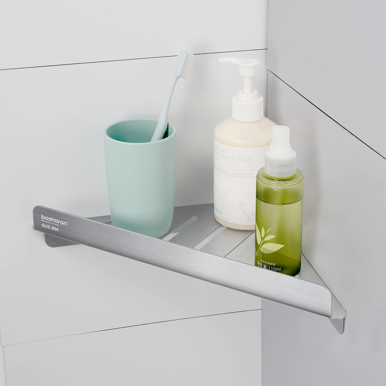 

Угловая настенная полка Bosharon B-Z33 серебристого цвета из нержавеющей стали