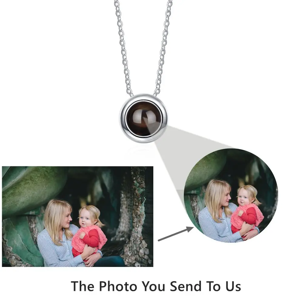 Personalized Custom Photo Necklaces Round Shaped Projection Photo Necklace for Women Mother Family Jewelry Memory Birthday Gift