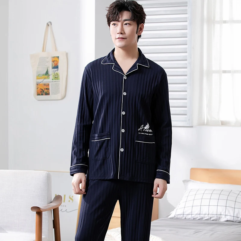 New 2022 Autumn Winter Men Pajamas Long Sleeve Male Pajama Set Men Full Cotton Pajamas for Men Sleepwear Suit Homewear Large 5XL