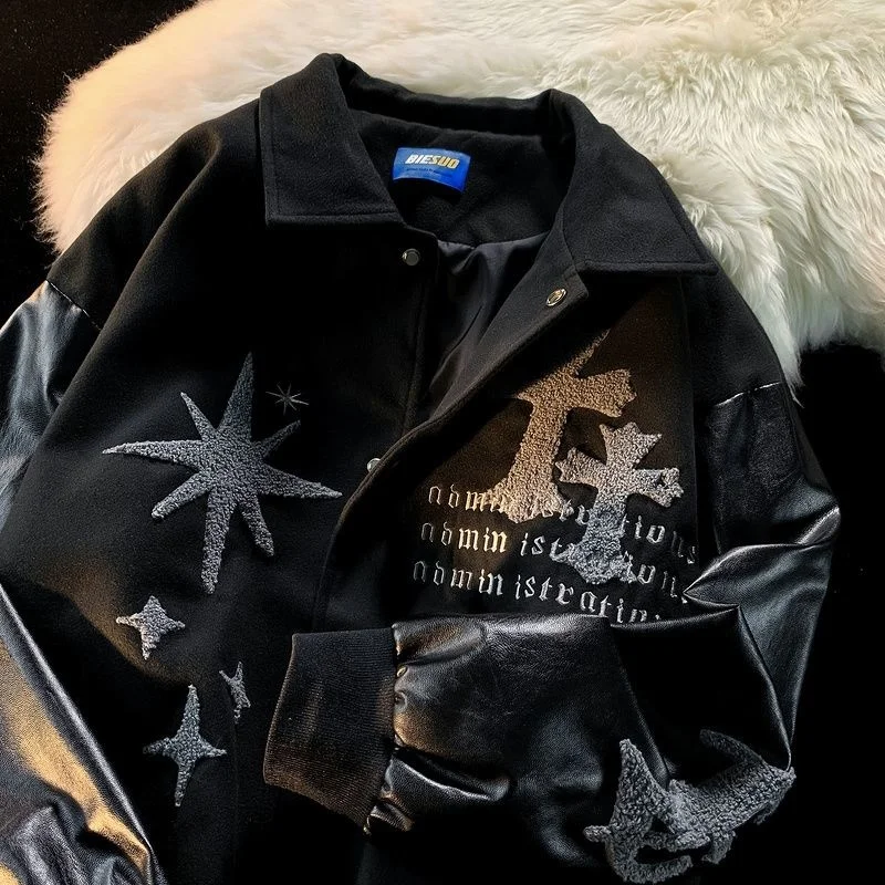 

New European And American Retro Embroidered Jacket Coat men's Street Fashion Baseball Uniform Men's Couple Loose Jacket Top