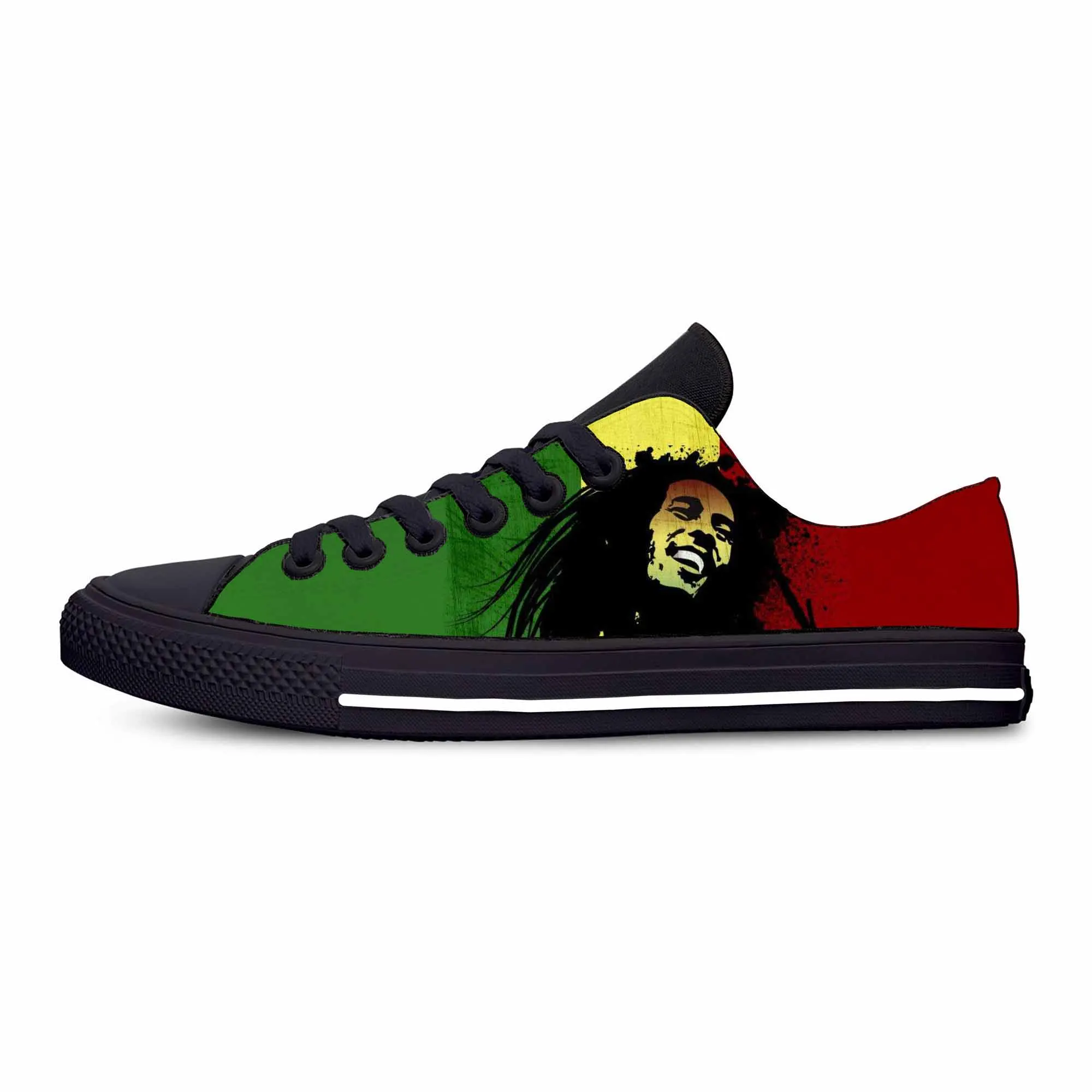 Legend Bob Marley Reggae Rasta Music Rock zapatos de tela informales a la moda Zapatillas bajas transpirables cómodas con estampado 3D para hombres y mujeres