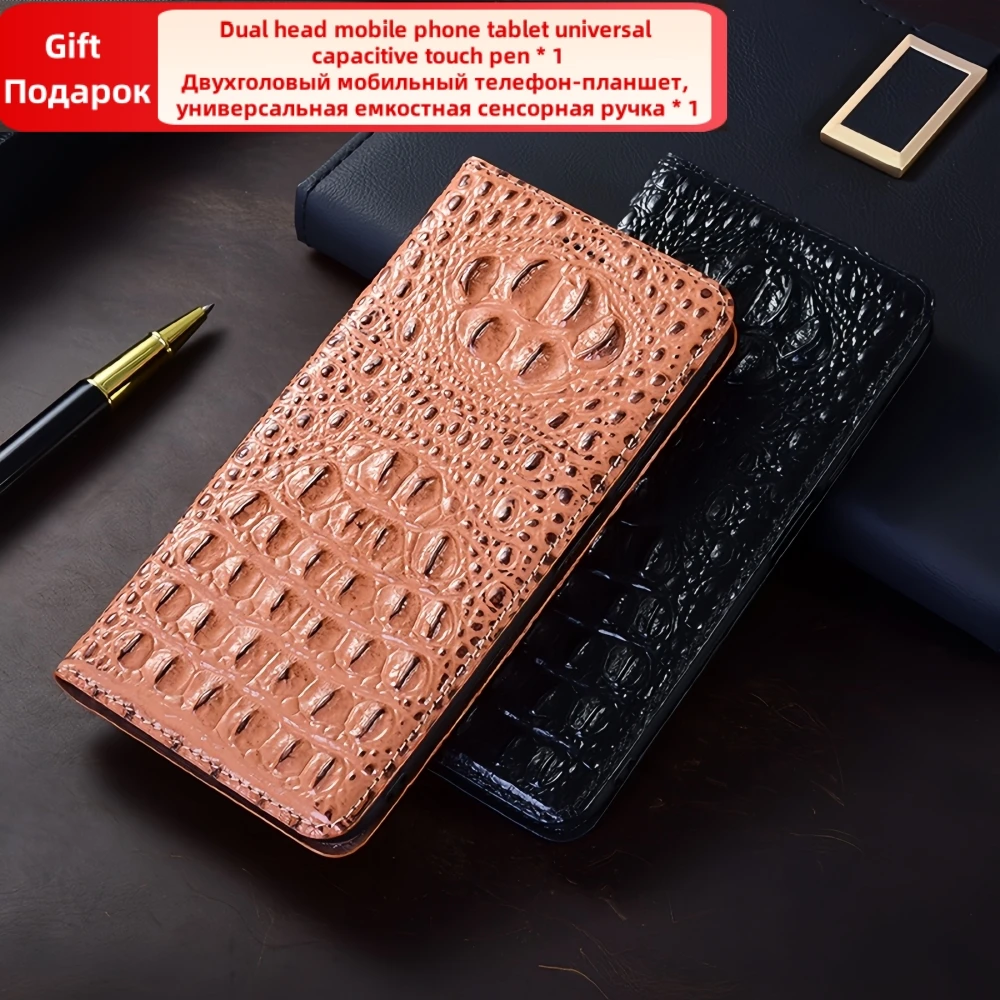 Crocodile Claw Genuine Leather Magnetic Flip Phone Case For Tecno POVA 2 3 4 5 6 Pro Neo Phantom X X2 Wallet Cover