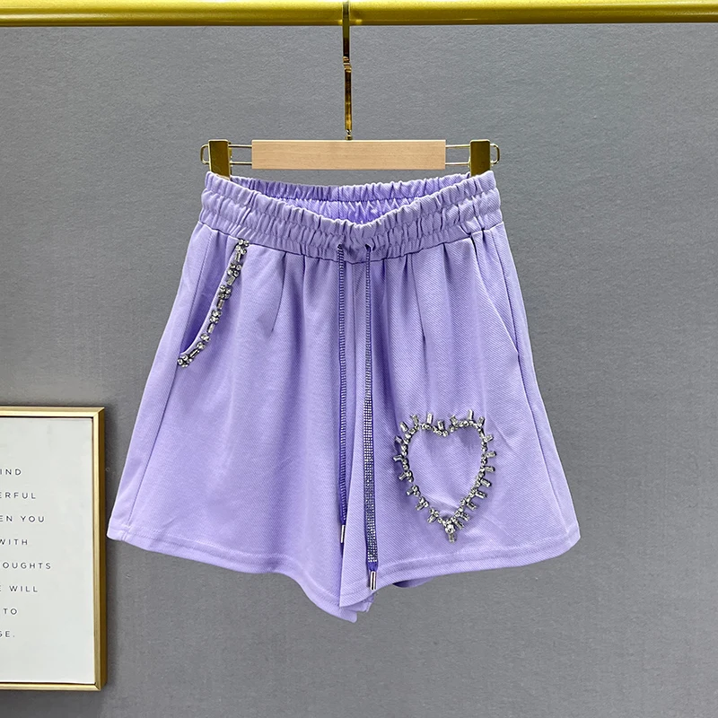 Lightweight Underpants Women's New Summer Lace-up High Waist Loose Slimming Heart Shape Diamond Casual Hot Pants Wide Leg Pants