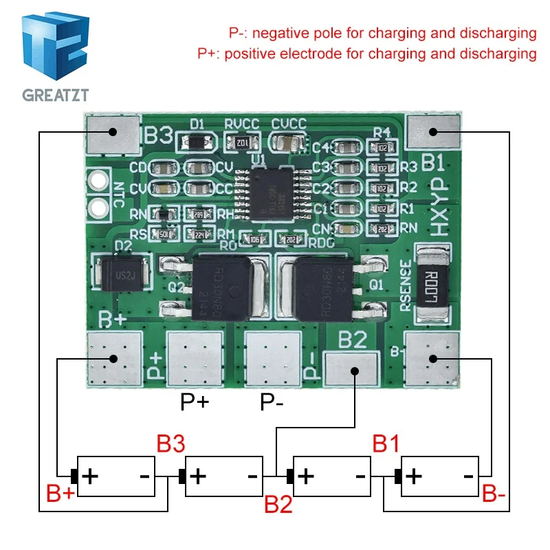 Фото Плата защиты аккумуляторов GREATZT BMS 4S 3.2V 3.7V 8A LiFePO4 / литиевых батарей 12.8V 14.4V для аккумуляторных блоков 18650 32650 №3