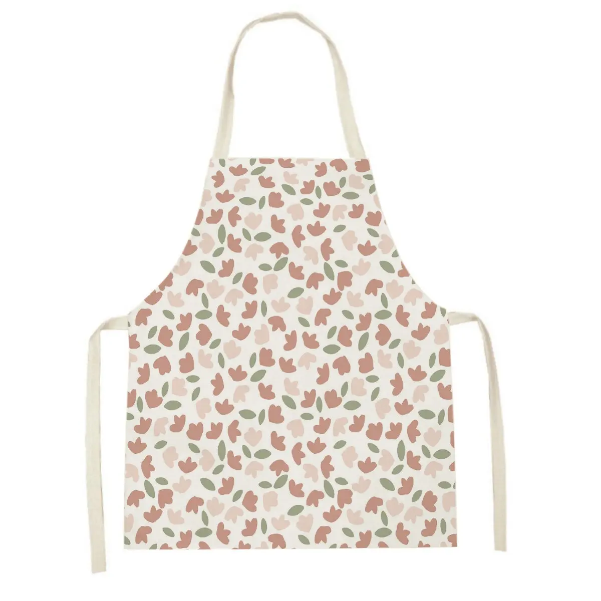 

Hot Sale New Leaves Flower Pattern Kitchen Sleeveless Apron Cotton Linen Bib Household Ladies Antifouling Clean Cooking Apron