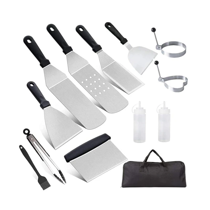 

NEW-Griddle Accessories,12 Pcs Grill Tool For BBQ Cooking, Spatulas,Griddle Scrapers,Tong,Bottles,Egg Mold,For Yard Camping