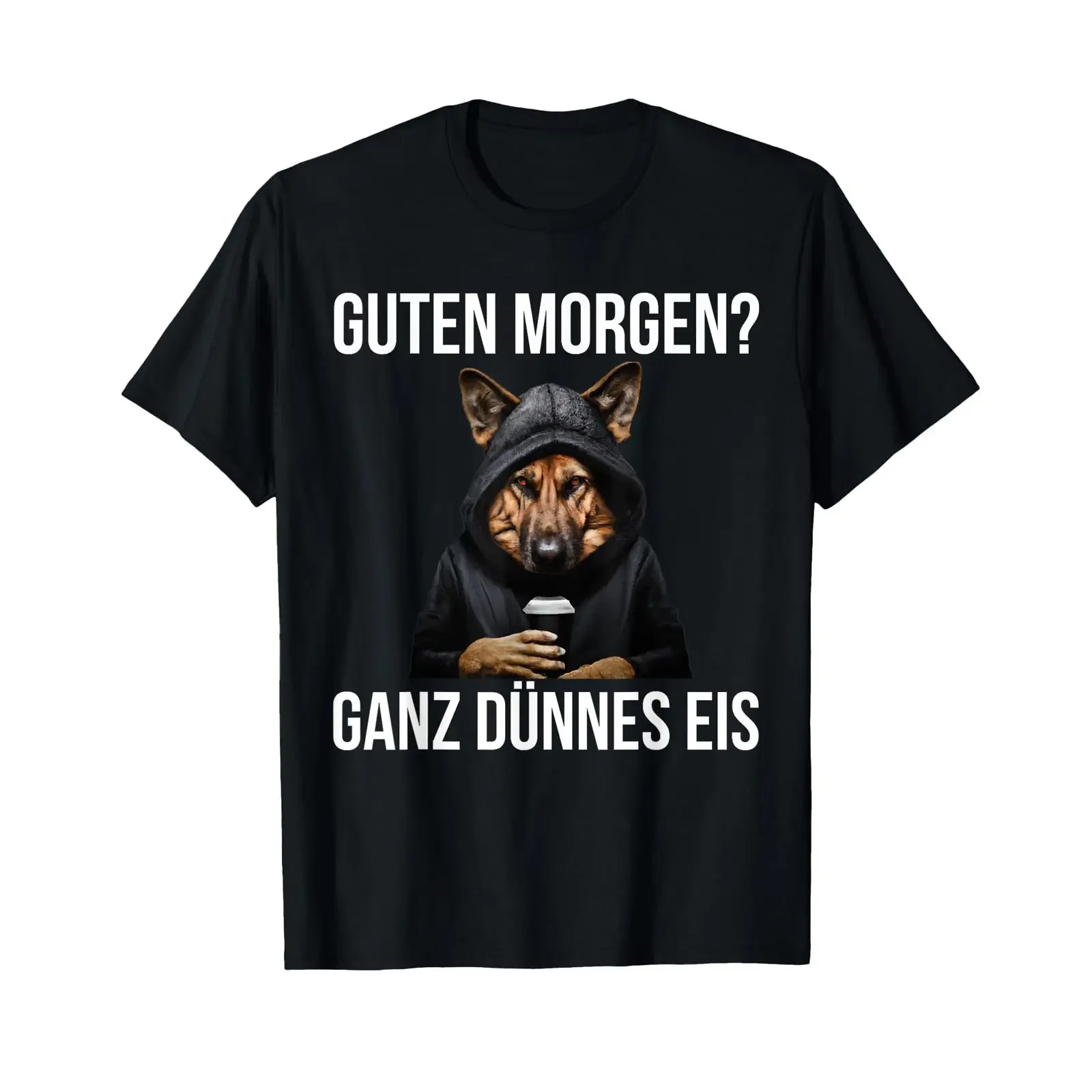 Фото Футболка German Shepherd Coffee Good Morning Very Thin Ice, винтажная, с эффектом потертости, модная, удобная, мягкая, в стиле стритвир, с графическим принтом, слегка состаренная. №1