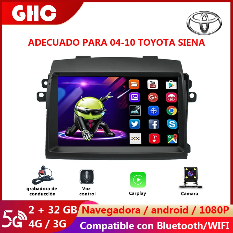 

GHC Car Radio 2 din 9″ Android Multimedia Player for Toyota Sienna 2004-2010 GPS WIFI Bluetooth CarPlay Navigation GPS