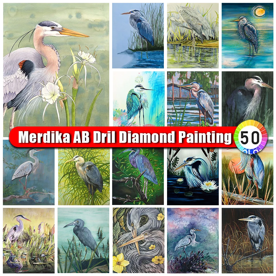 

Merdika Zipper Bag 5D Diy AB Diamond Painting Egret Seagull Full Diamond Embroidery Mosaic Animal Cross Stitch Home Decor Art