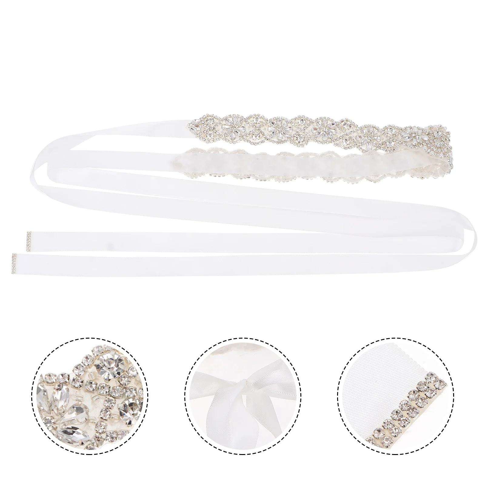 

1Pc Rhinestone Bridal Waistband Bridesmaid Wedding Belt Dress Accessory (White)