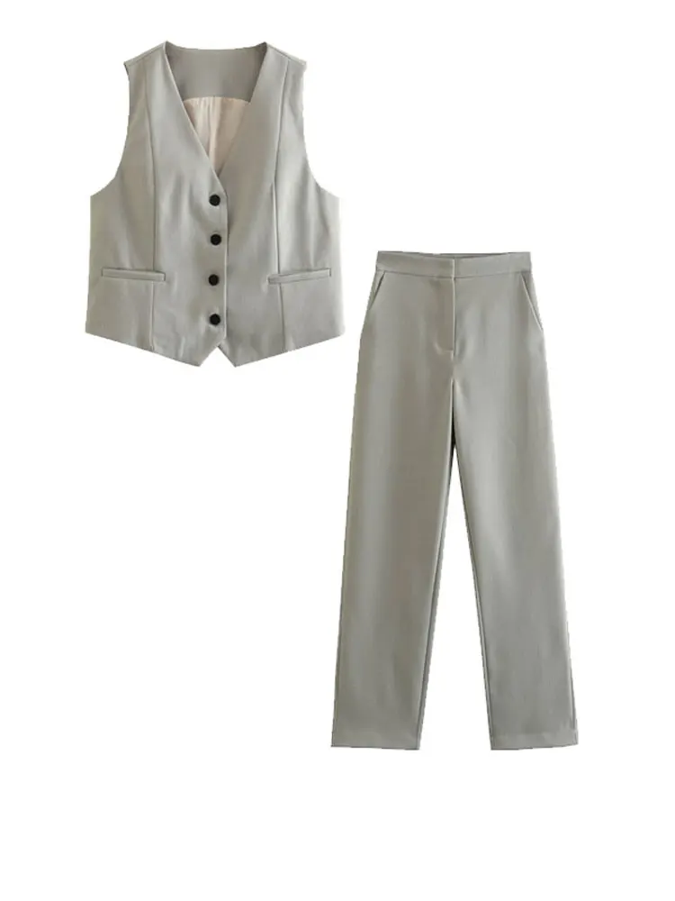 

Женский весенний комплект, новинка 2023, модный винтажный укороченный жилет с V-образным вырезом, жилет без рукавов на пуговицах, Женский Топ, ...