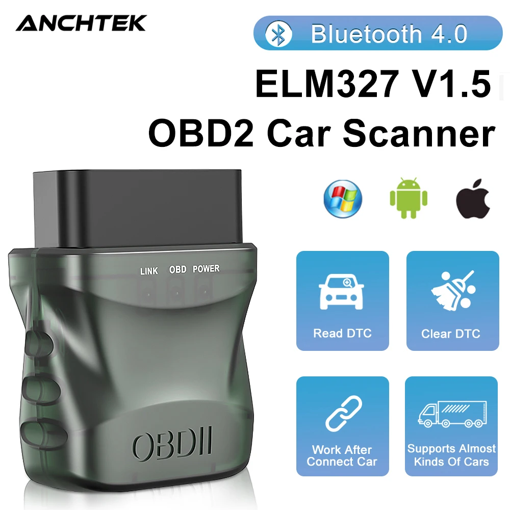 Сканер автомобильный Anchtek ELM327 V1.5 OBD2 беспроводной Bluetooth сканер адаптер OBD II