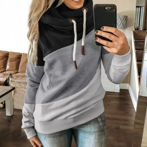 Streetwear Women Hoodie Autumn Hoodies Women Autumn Winter Sports Stitching Hoodie Cotton Blend Long Sleeve Sweatshirt Hoodie