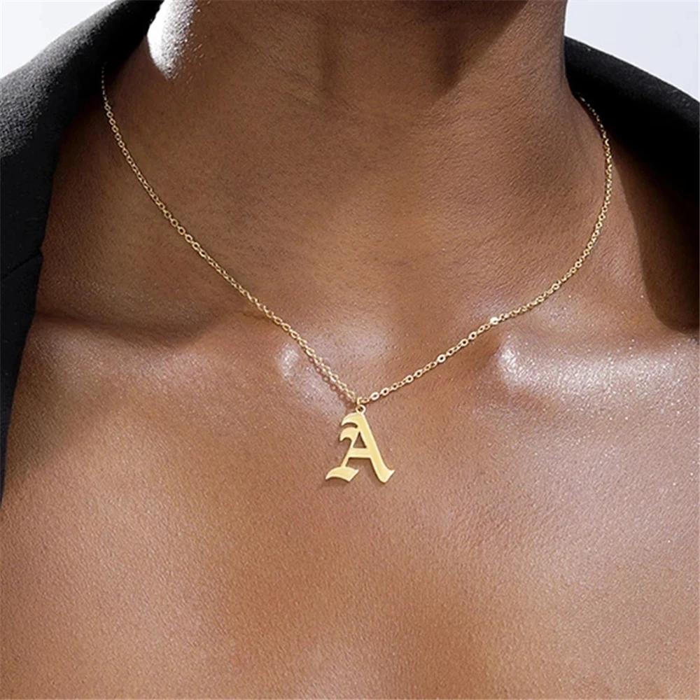 

Goth Old English Initial Letter Necklace For Women Stainless Steel Letter A-Z Choker Necklaces Men Vintage Aesthetic Jewelry bff