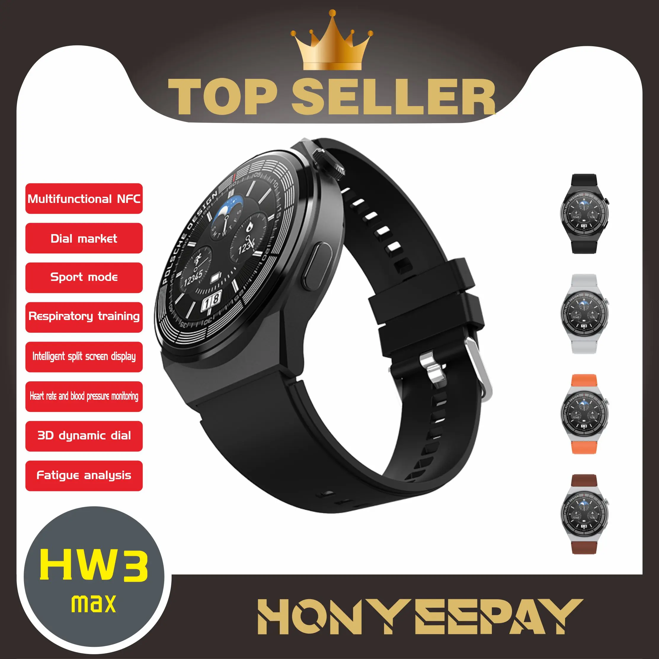 

2023 New Men's Smart Watch HW3 MAX Non-invasive Blood Glucose Rest Screen Display Function NFC Voice Assistant Bluetooth Call