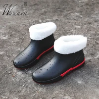 black wear resistant warm plush rain boots high quality waterproof rubber rain shoes outdoor non slip short women snow boots
