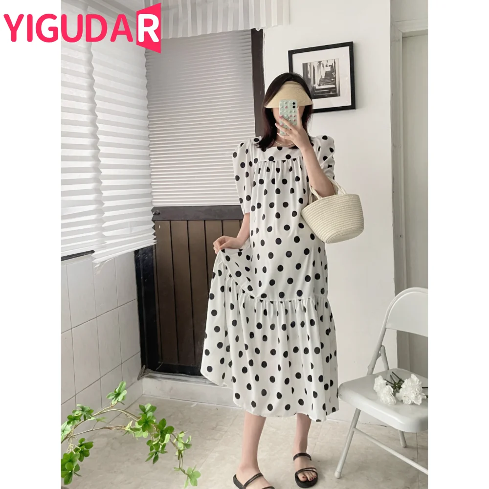 maternity dresses photoshoot Women Polka Dots Puff Sleeve Ruffles Casual Elegant Fashion Chic Dress pregnant women clothing