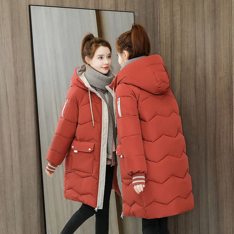

Winter Jacket Sustans Women Parkas 2022 New Snowsuit Fashion Korean Loose Long Sleeves Coats Hooded Large Size Bread Clothes
