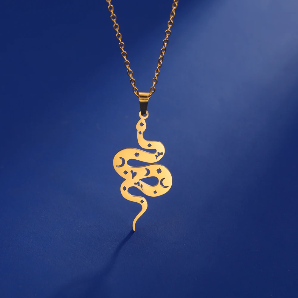 

COOLTIME Animal Smake Pendant Necklace for Women Hollow Star Moon Stainless Steel Chain Necklace Jewlewy Gift 2023 New In