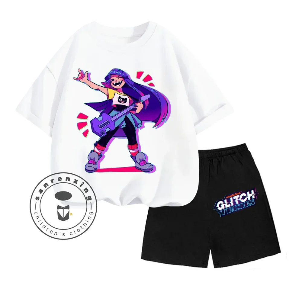 Детский Летний Комплект Kawai Glitch Techs Q-Edition Топ С Короткими Рукавами И Круглым