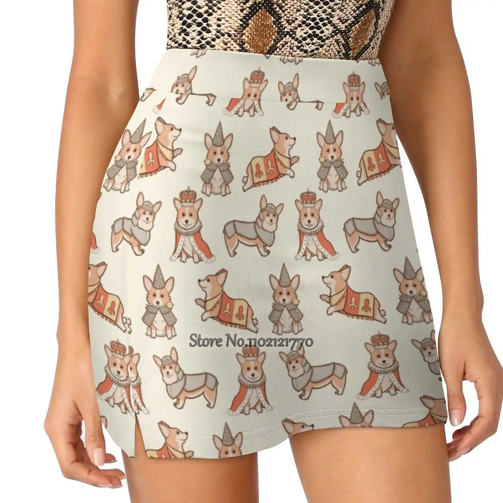 

Medieval Fantasy Corgi Trending Fashion Skirt Summer Printed Women Sport Skirts Double-Layer Athletic Corgi Dog Dogs Medieval