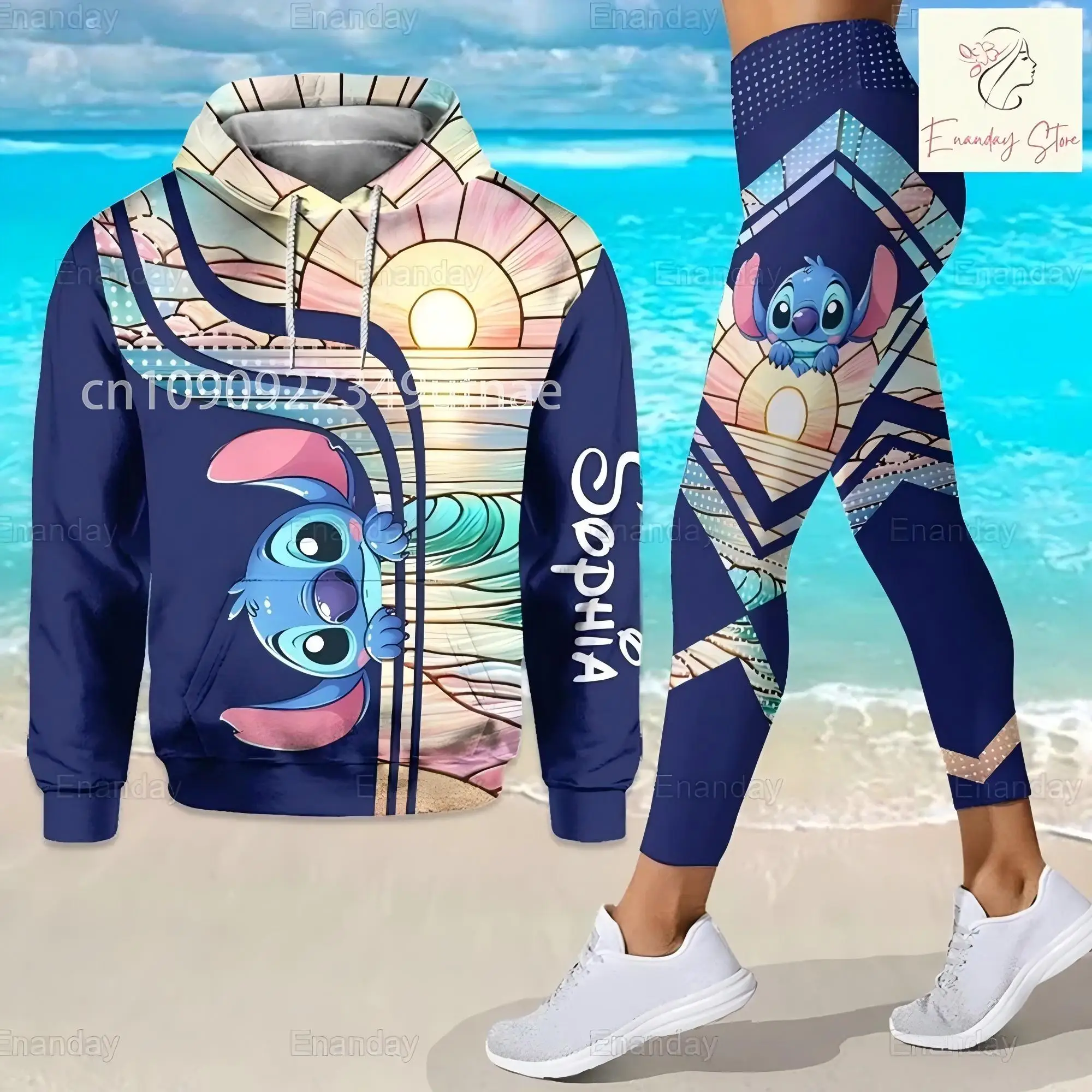 2025 Disney 3D толстовка с капюшоном спортивные штаны для йоги Stitch Fashion женский