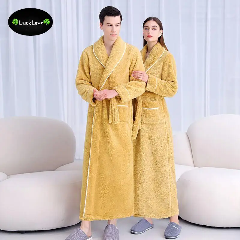 High Quality Comfort Cotton Velvet Bathrobe Winter Men Luxury X Long Thicken Warm Dressing Gown Plus Large Size House Relax Robe