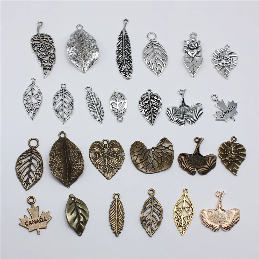 10pcs Tree Leaf Charms Pendant Antique Bronze Silver Color Pendants DIY Crafts Making Findings Handmade Tibetan Jewelry