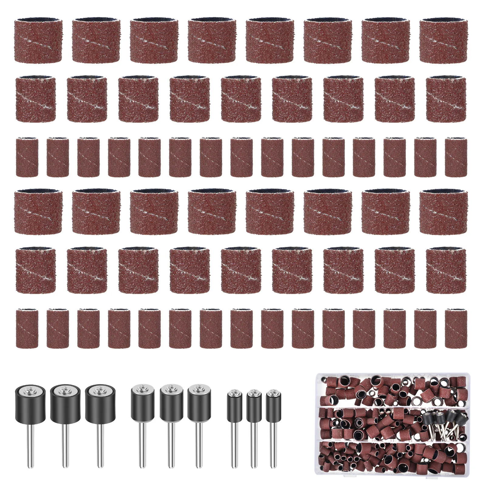 

338Pcs Sanding Drums Kit Sanding Band 1/2" 3/8" 1/4" Sand Mandrels 60/120/320 Grits for Dremel Nail Drill Rotary Abrasive Tools