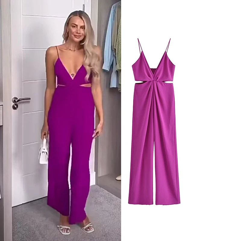 

Женский комбинезон с высокой талией, фиолетовый Облегающий комбинезон на бретельках с V-образным вырезом, праздничный уличный комбинезон, л...