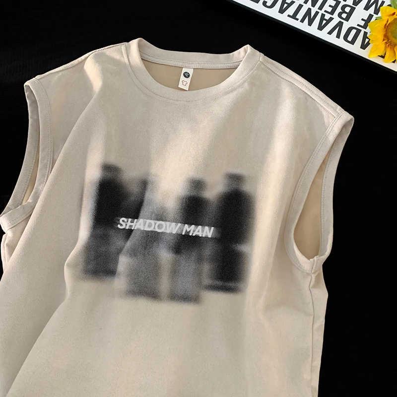 Мужская черная майка из замши с короткими рукавами и принтом в ...