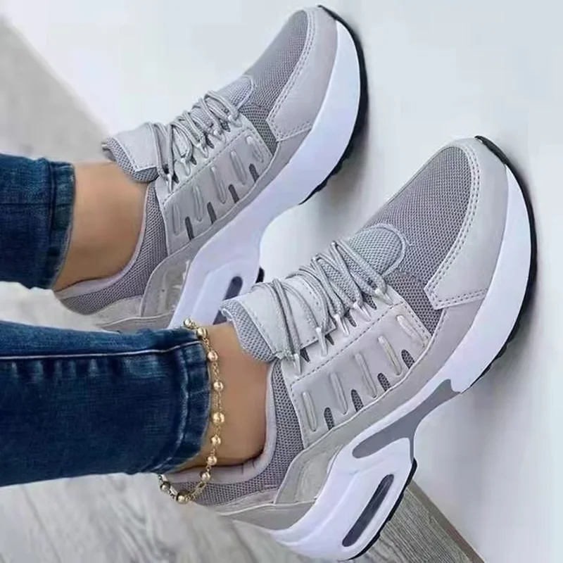 

New Ladies Sneakers Lace Up Wedge Heel Vulcanized Shoes Thick Sole Air Cushion Casual Shoes Large Size 43 Women's Shoes
