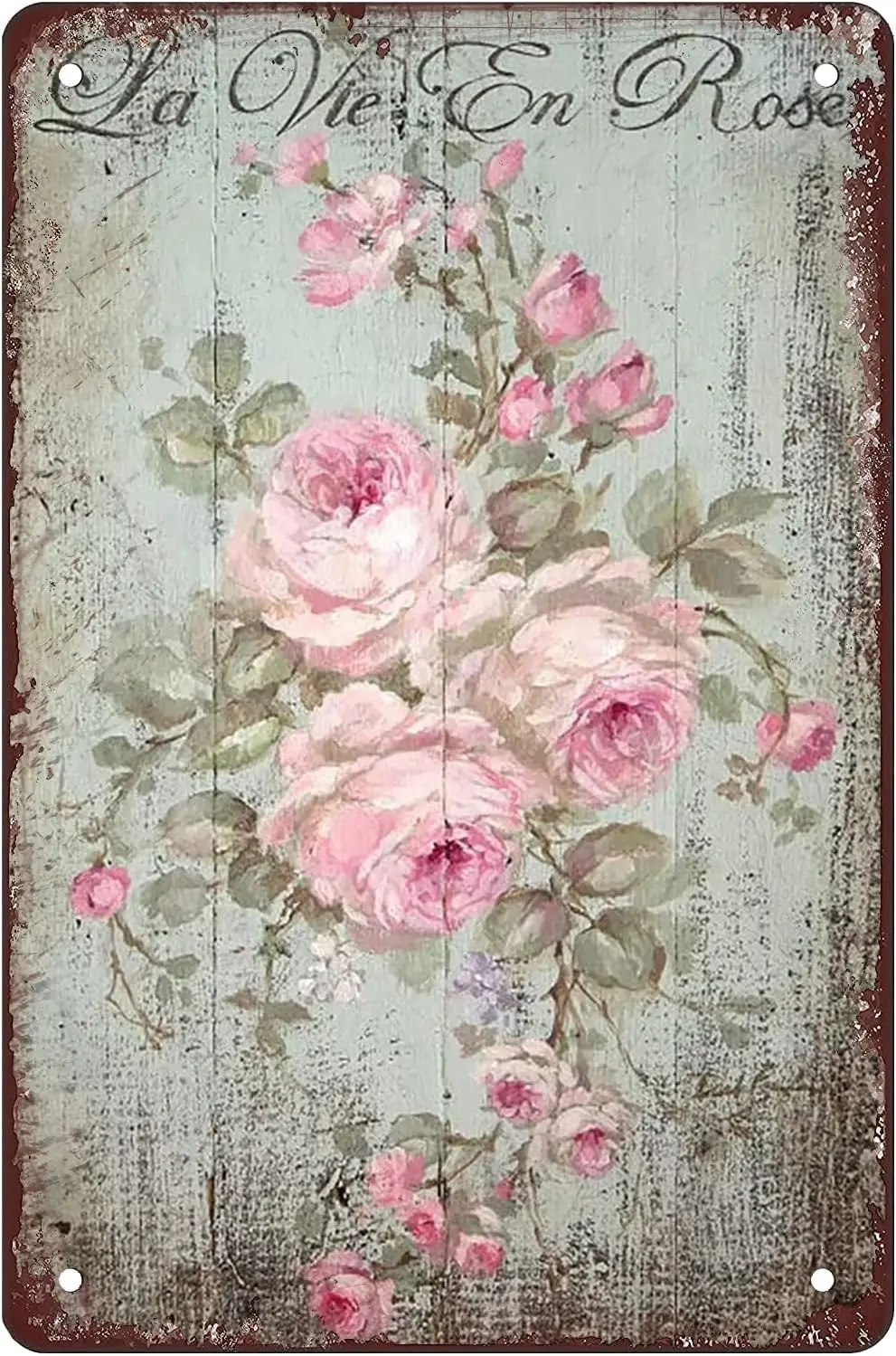 Shabby Chc Romantc Rose Prnt Vntage Flower Metal Tn Sgns Настенный декор Rustc Country Farmhouse Ванная комната