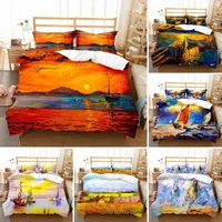 oil painting landscape duvet cover kingqueen sizeseaside sunset colorful painted style art print comforter covermulticolor