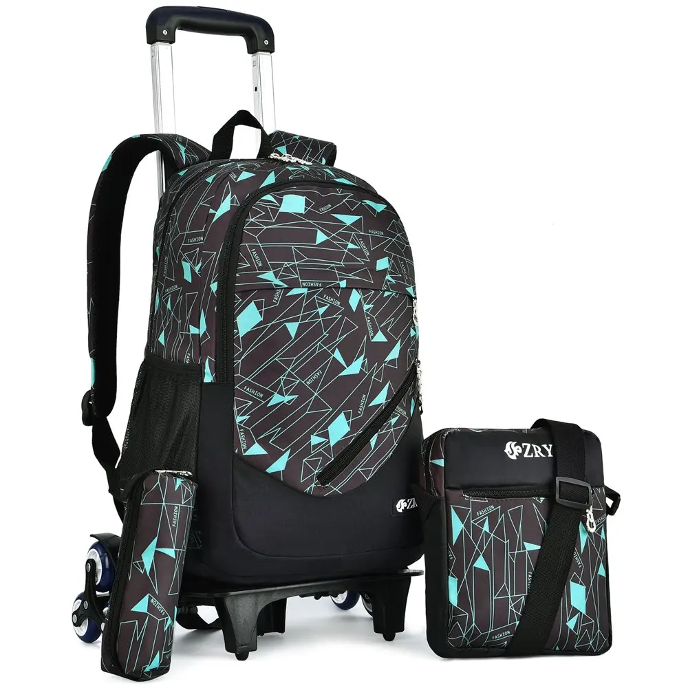 3Pcs Rolling Backpack  Fashionable & Durable & Practical School Backpack Wheeled  Backpack with Pen Bag & Cross-Body Bag Set for