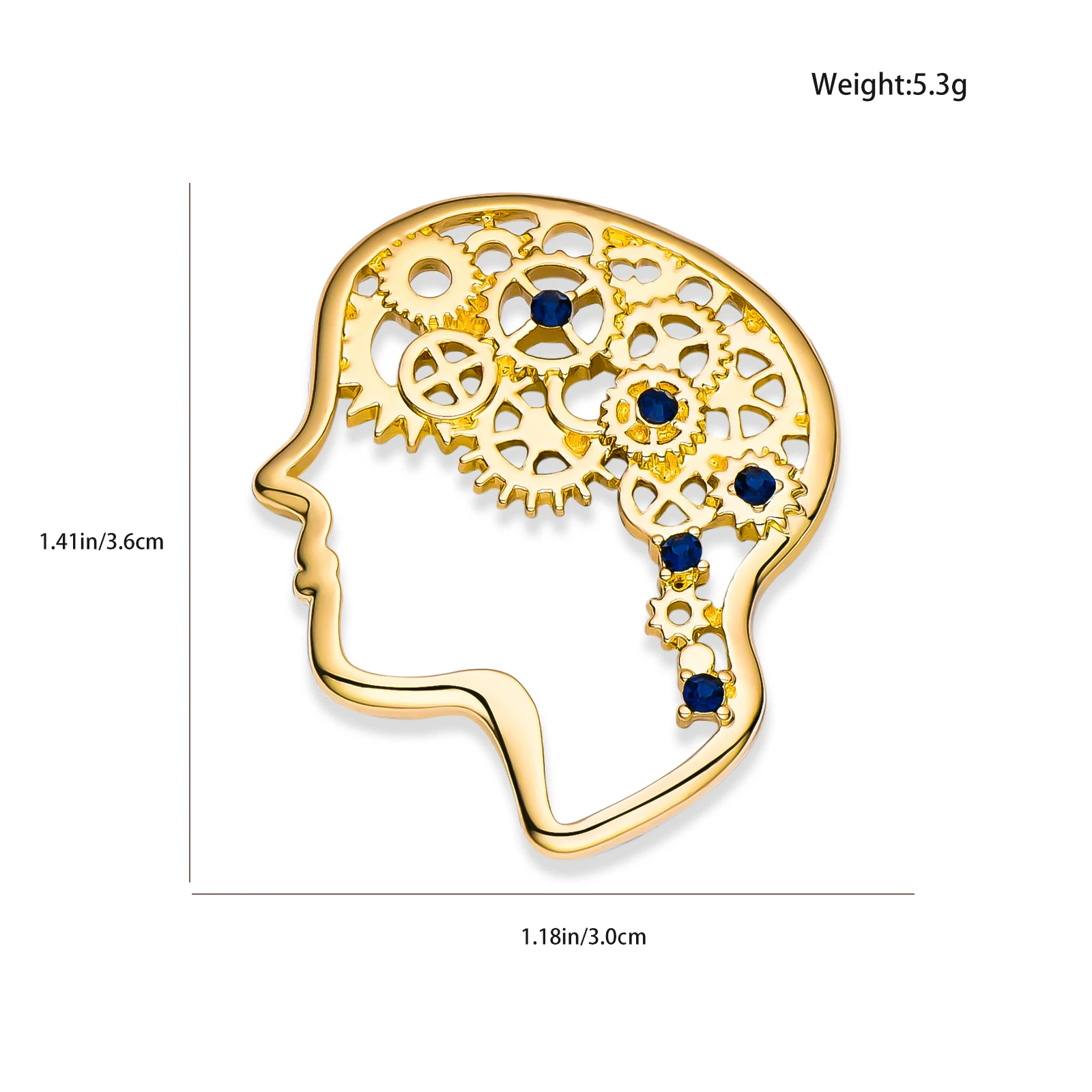Brain Head Gear Brooch Pins Classic Gold Color Metal with Crystal Medical Lapel Badge Jewelry for Doctor Nurse