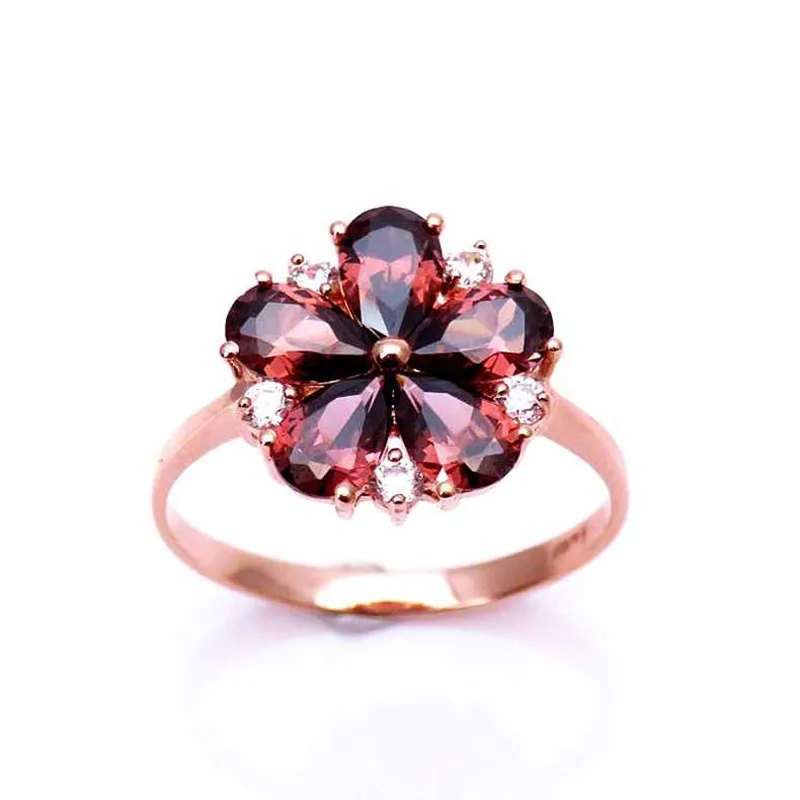 

14K Gold Plated Rose Gold Women's Fashion Pure Russian 585 Purple Gold New Smoke Stone Ring