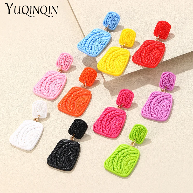 

New Korean Big Colorful Resin Drop Earrings for Women Long Geometric Square Dangling Earrings for Girls Simple New Gifts Brincos