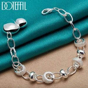 DOTEFFIL 925 Sterling Silver Heart Love Chain Bracelet For Women Wedding Engagement Party Fashion Jewelry