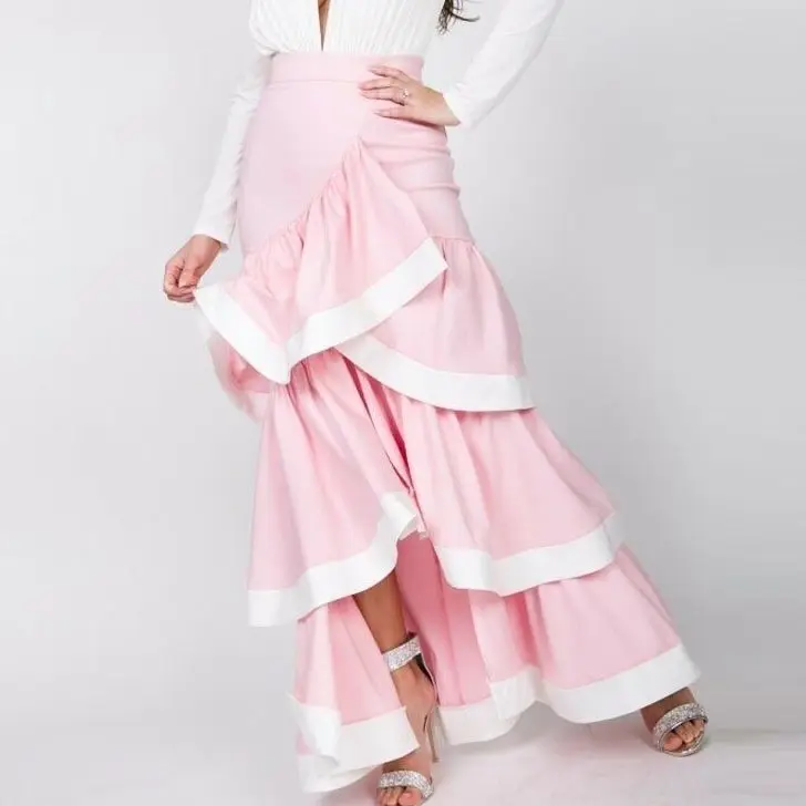 

High Low Ruffles Satin Skirt Straight Korean Fashion Women's Skirt High-Waisted Skirt Sexy Silk Skirts Vintage Long Skirts