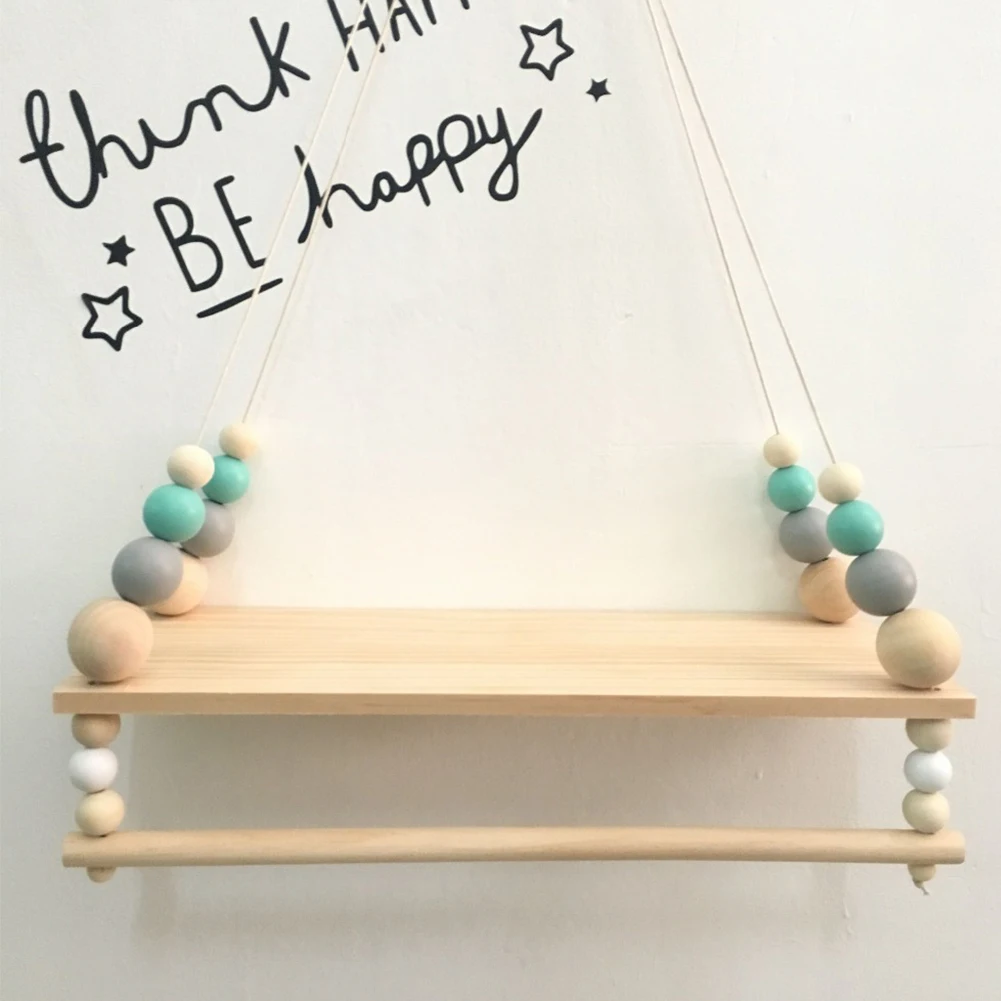 

Органайзер для хранения, подвесная Двухуровневая декоративная настенная деревянная полка для детской комнаты в скандинавском стиле, украш...