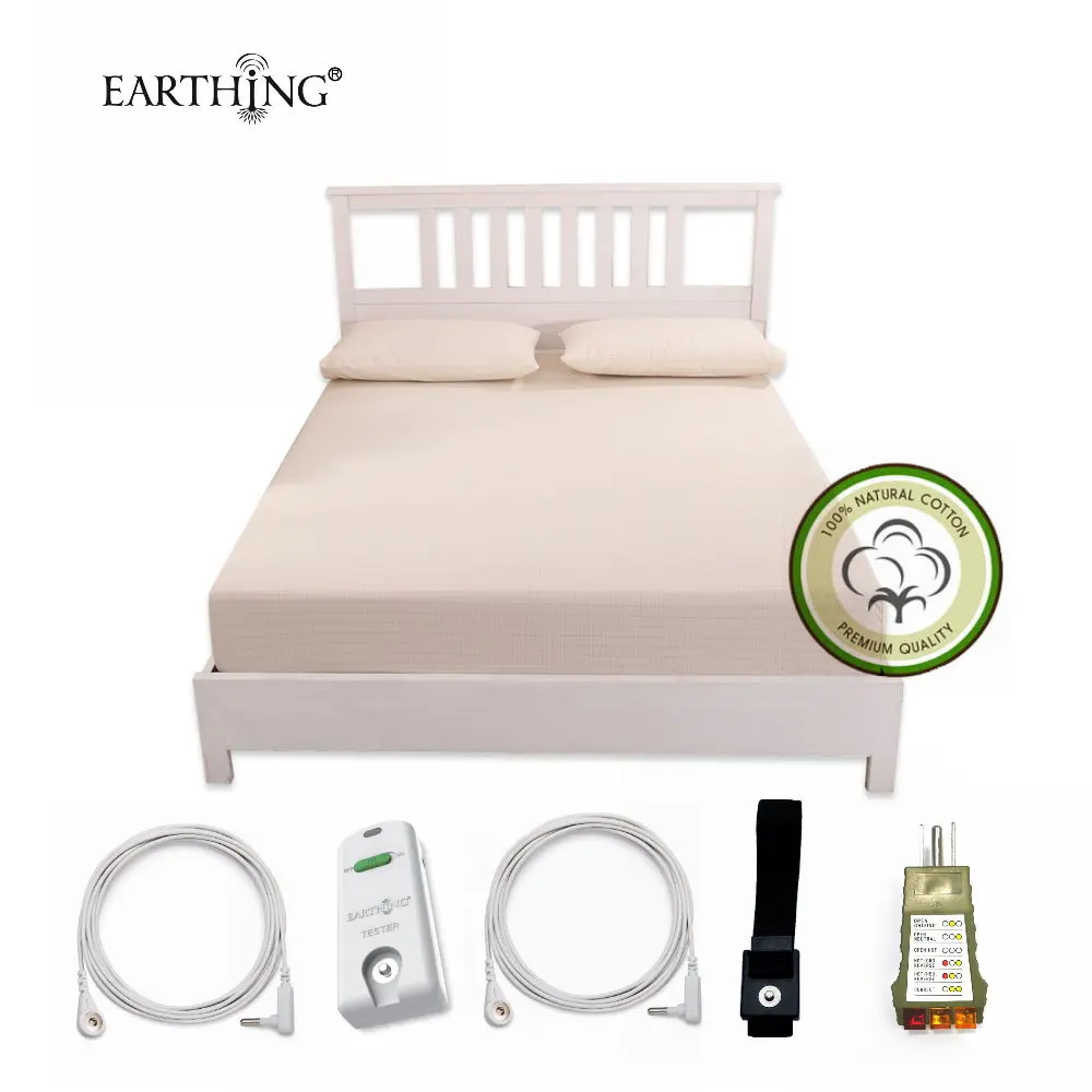 Earthing Fitted sheet Grounding Silver Conductive Tester with 2 pillow case Revitalize and Energize Bedding set 15" Deep Pocket