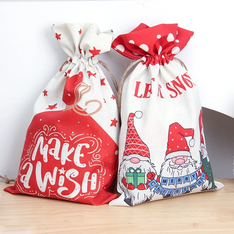 

Gift Bag Christmas Decoration 2023 Drawstring Gift Bags for Candy Biscuit Cartoon Packaging Cloth Bags Party Supplies