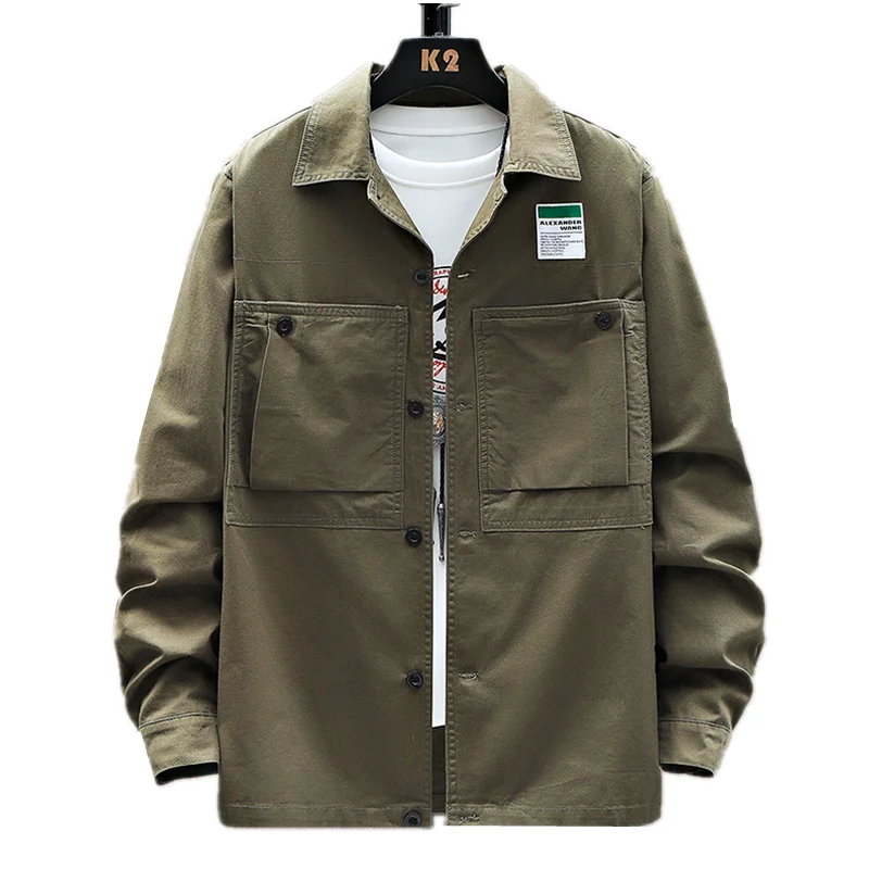 Autumn New Mens Military Shirt Men Long Sleeve Cargo Shirts 100% Cotton Casual Solid Shirt Male Pocket Work Shirt