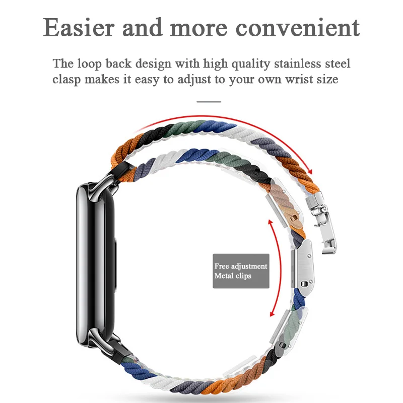 14mm Nylon Loopback Watchband for Xiaomi Mi Band 8 Smartwatch Woven Wristband for Miband 8 Series Snap One Piece Bracelet Strap