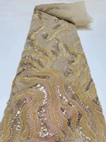 gold latest beads african lace 2022 high quality sequins nigerian french tulle lace fabric embroidery for women dress